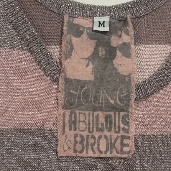 Y2K Young Fabulous & Broke Pink and Gray Striped Sparkle Tank Top Medium - Picture 2 of 4